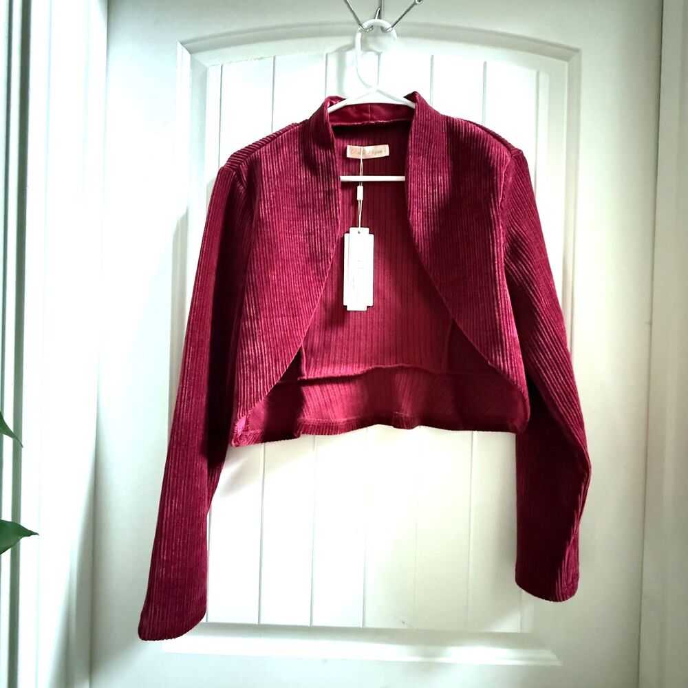 Belle Poque Elegant Retro Velvet Bolero Ruffle Peplum Burgundy Women’s L